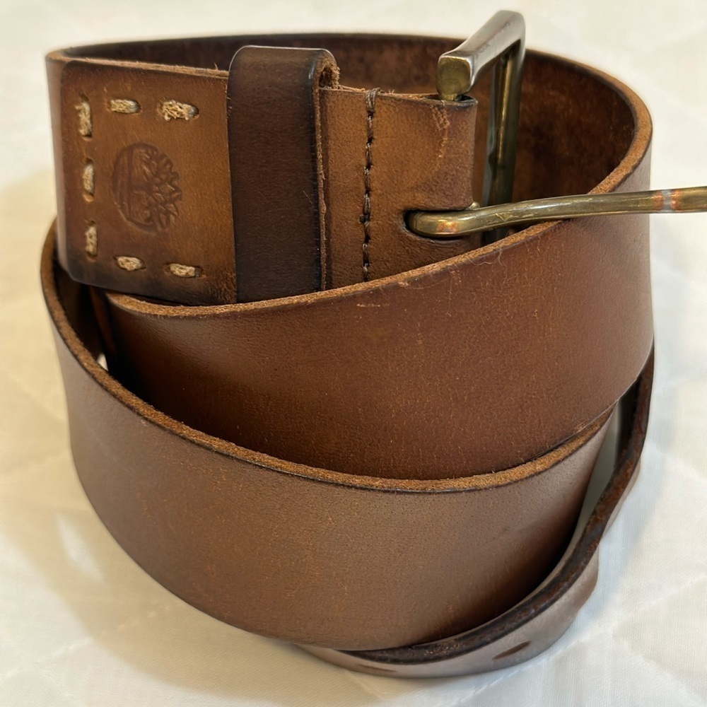 Timberland Mens Brown Casual Genuine Leather Jean Belt Brass Wide Buckle